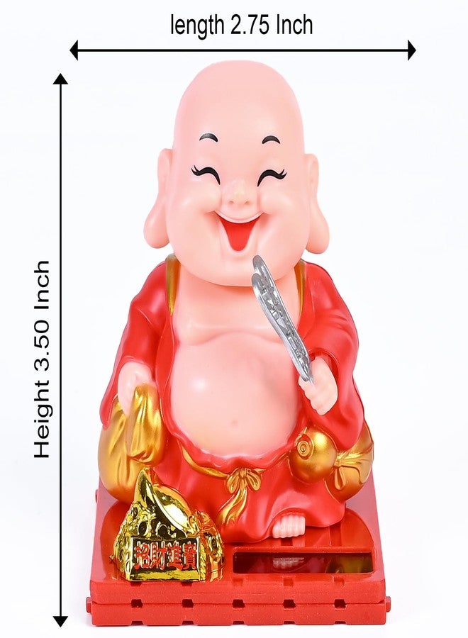 ZAICUS Solar-Powered Buddha Monk Figurine - Feng Shui Decor for Wealth, Prosperity, and Good Luck with Moving Head & Hand (Red) - Image 3